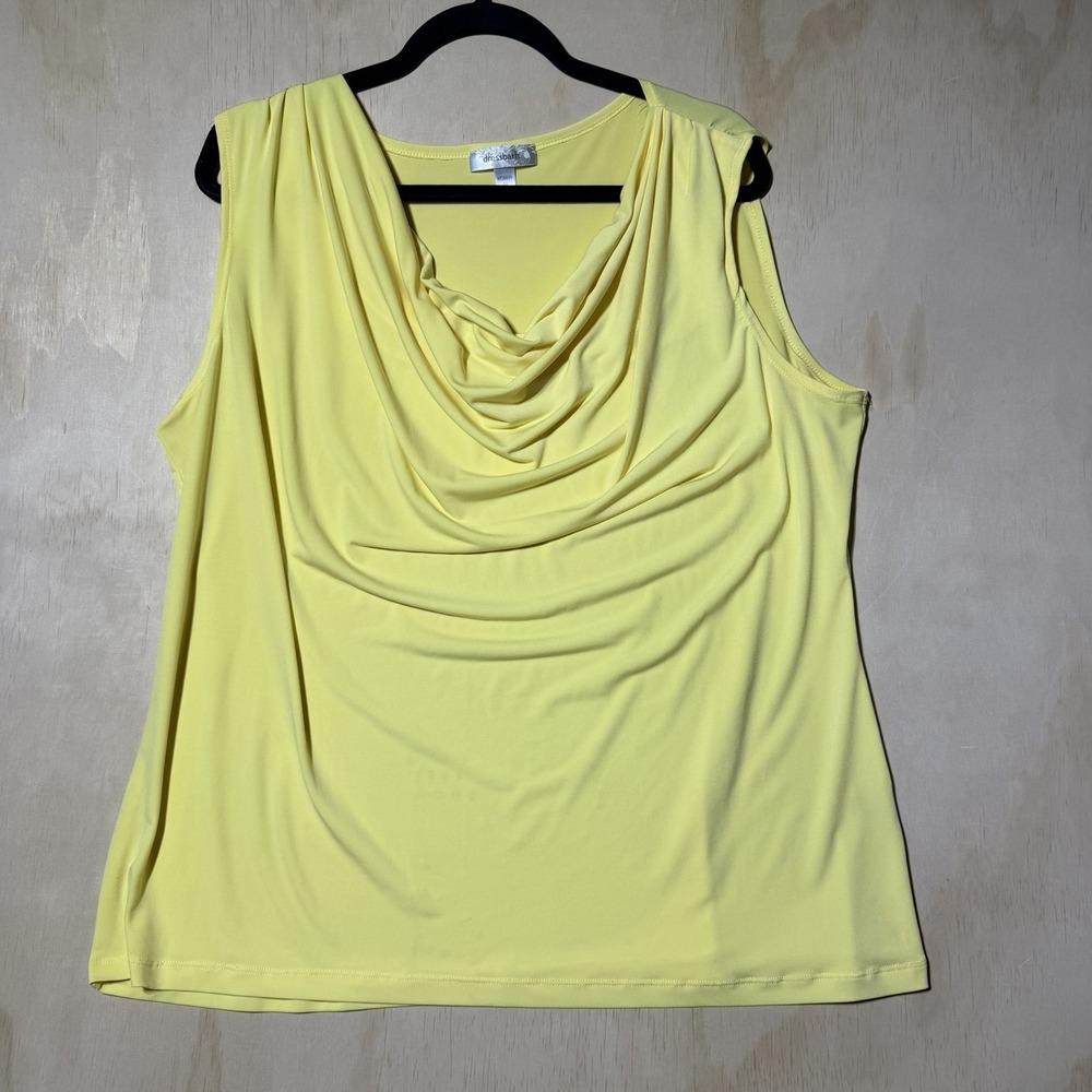 Dressbarn Women 2X Yellow Cowl Neck Sleeveless Stretch Blouse Top Plus Size